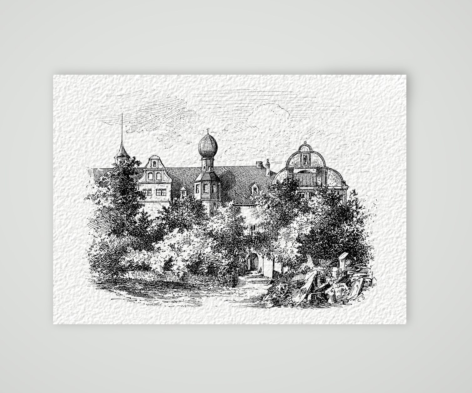 Glauchau, Schloss Hinterglauchau – Holzstich, Kunstdruck auf Hahnemühle-Büttenpapier