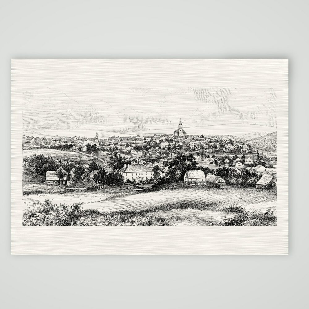 Schneeberg im Erzgebirge – Holzstich, Kunstdruck auf Leinenpapier