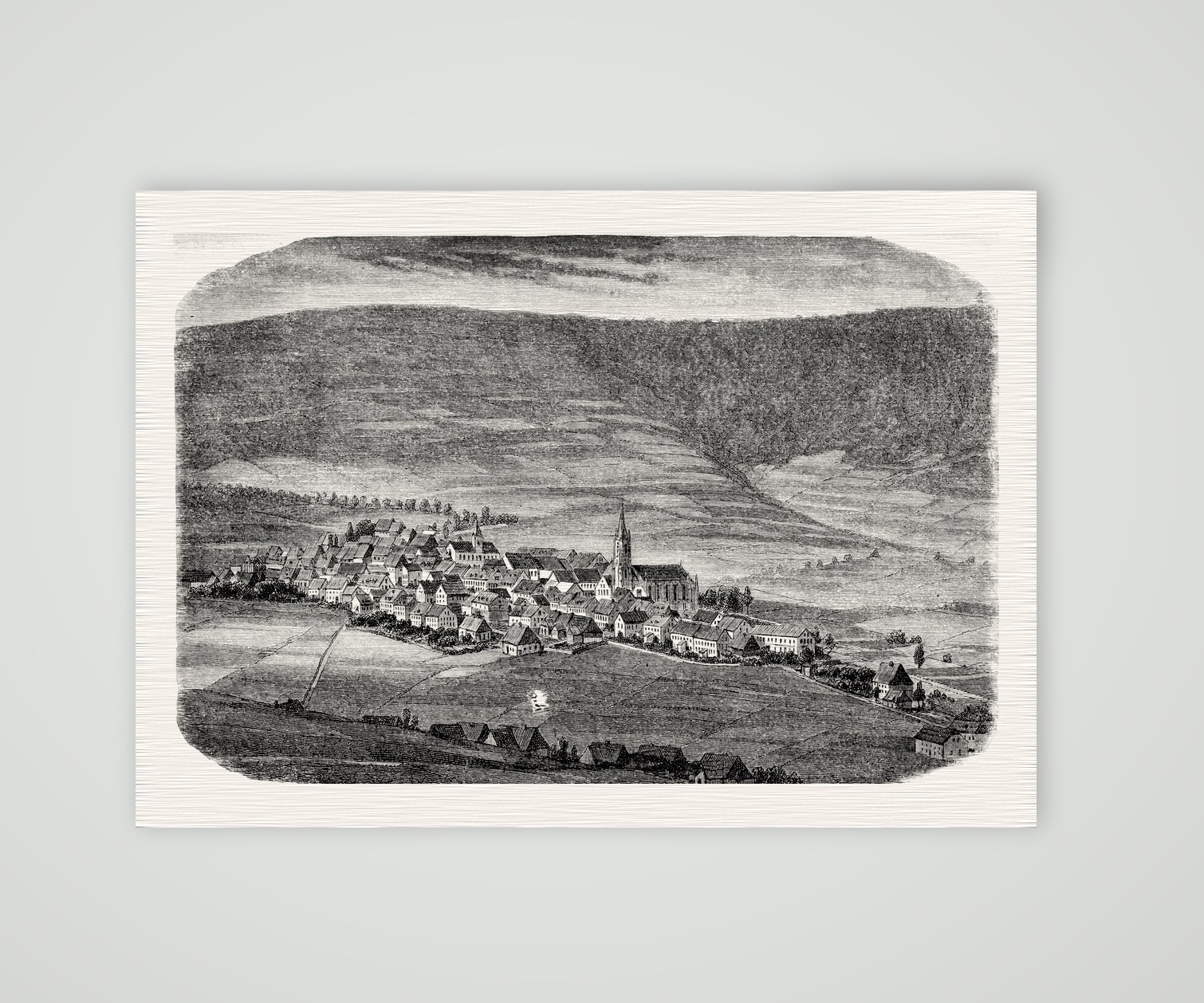 Oberwiesenthal, Blick auf das Städtchen – Holzstich, Kunstdruck auf Leinenpapier