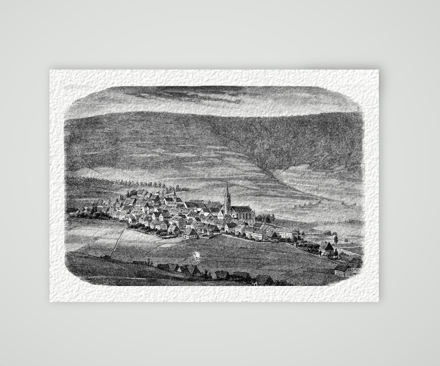Oberwiesenthal, Blick auf das Städtchen – Holzstich, Kunstdruck auf Hahnemühle-Büttenpapier