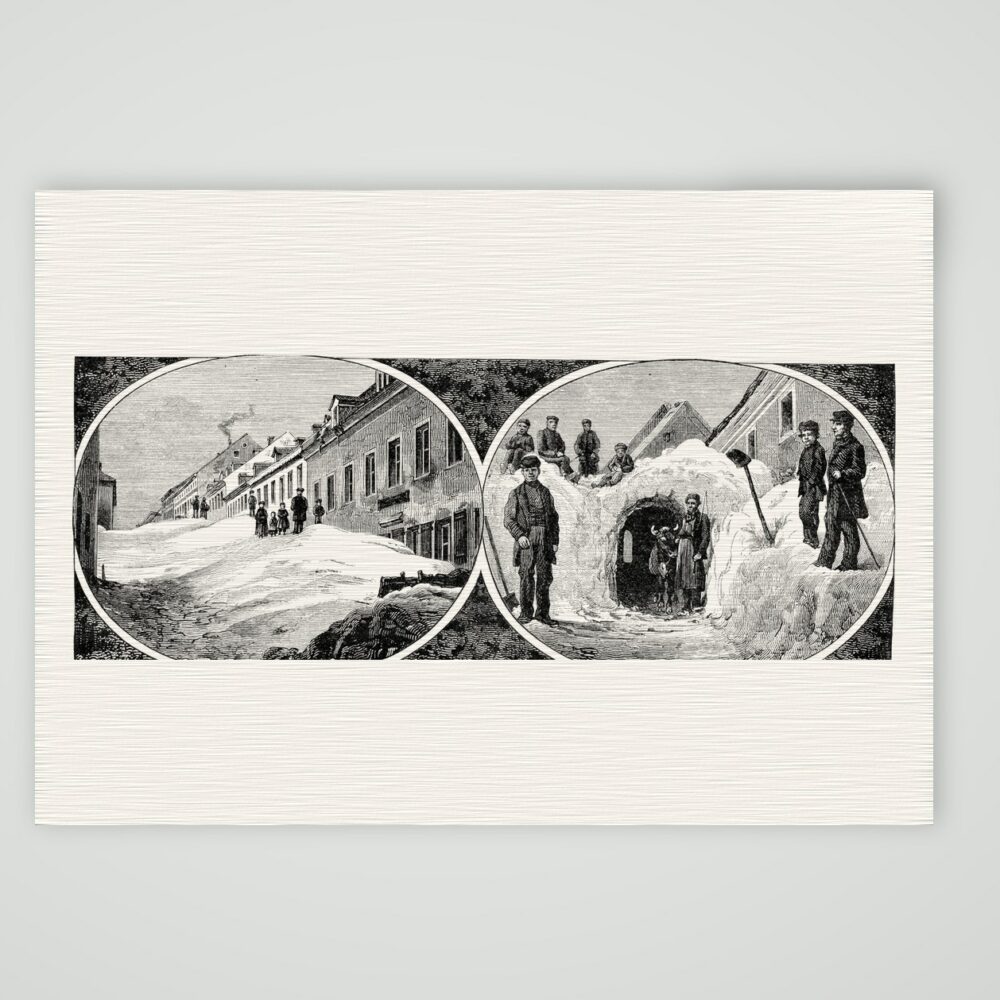 Oberwiesenthal im Schnee – Holzstich, Kunstdruck auf Leinenpapier