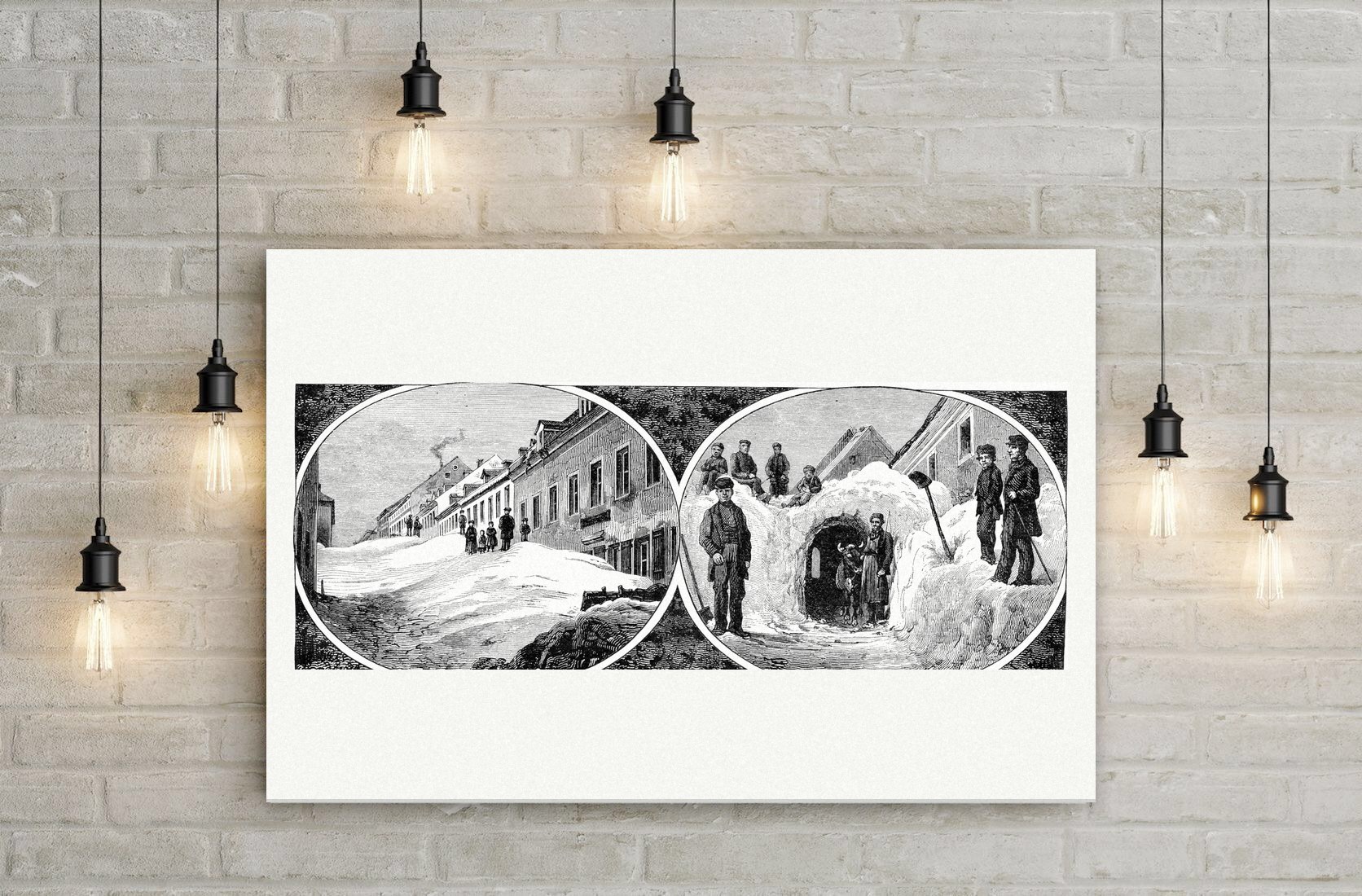 Oberwiesenthal im Schnee – Holzstich, Leinwanddruck auf Holzkeilrahmen an der Wand