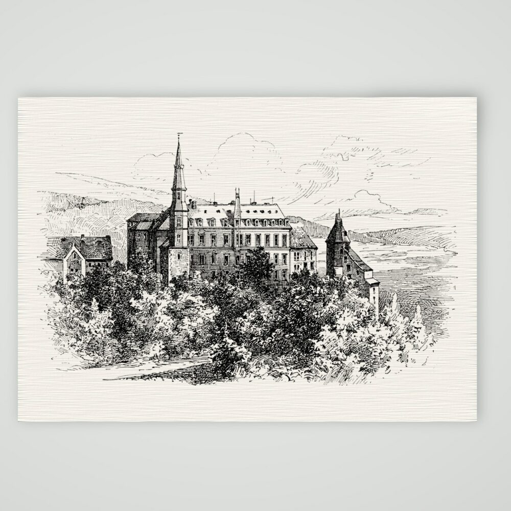 Plauen, der „Hradschin“ – Holzstich, Kunstdruck auf Leinenpapier