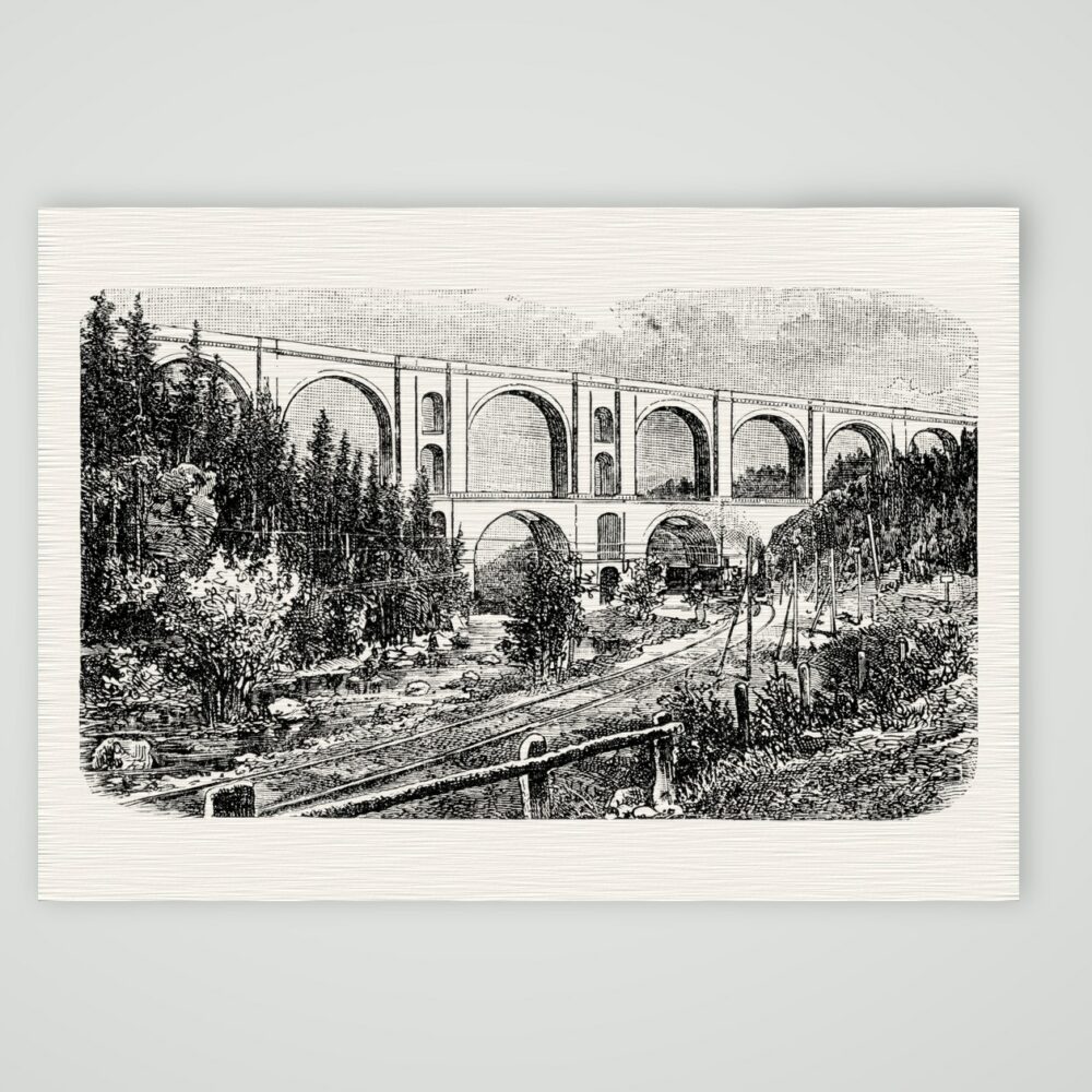 Die Elstertalbrücke im Vogtland – Holzstich, Kunstdruck auf Leinenpapier