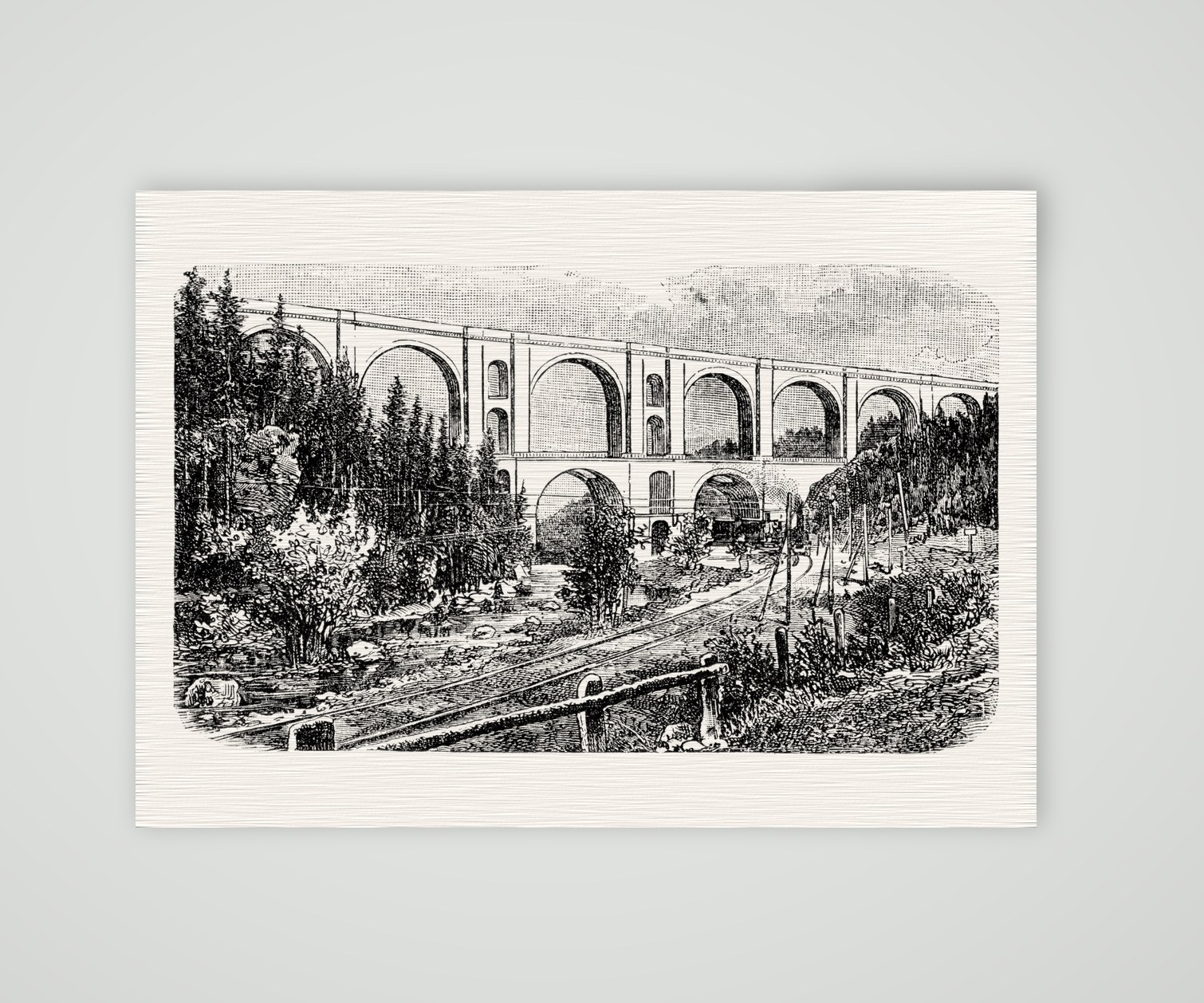 Die Elstertalbrücke im Vogtland – Holzstich, Kunstdruck auf Leinenpapier