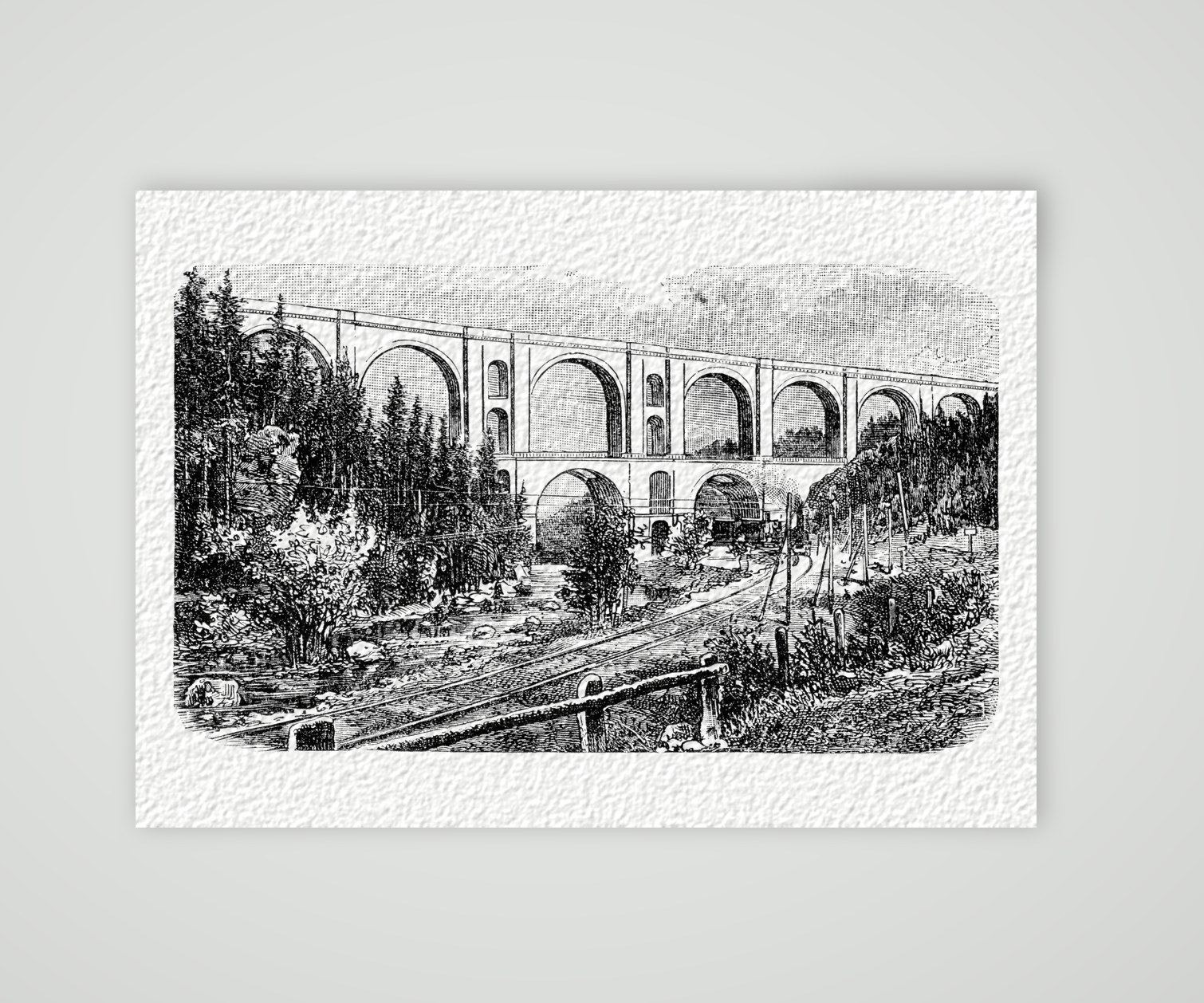 Die Elstertalbrücke im Vogtland – Holzstich, Kunstdruck auf Hahnemühle-Büttenpapier