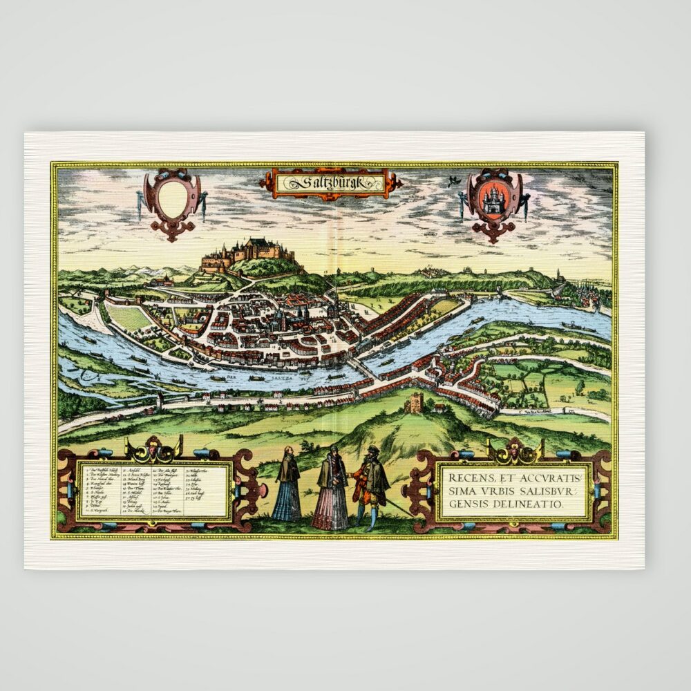 Salzburg nach Braun und Hogenberg – Farbiges Faksimile nach Braun und Hogenberg, Kunstdruck auf Leinenpapier
