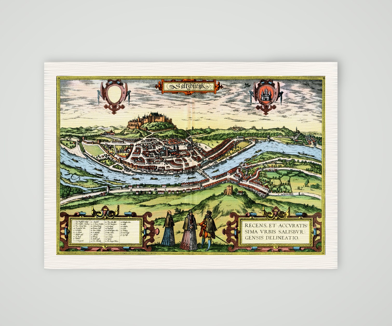 Salzburg nach Braun und Hogenberg – Farbiges Faksimile nach Braun und Hogenberg, Kunstdruck auf Leinenpapier
