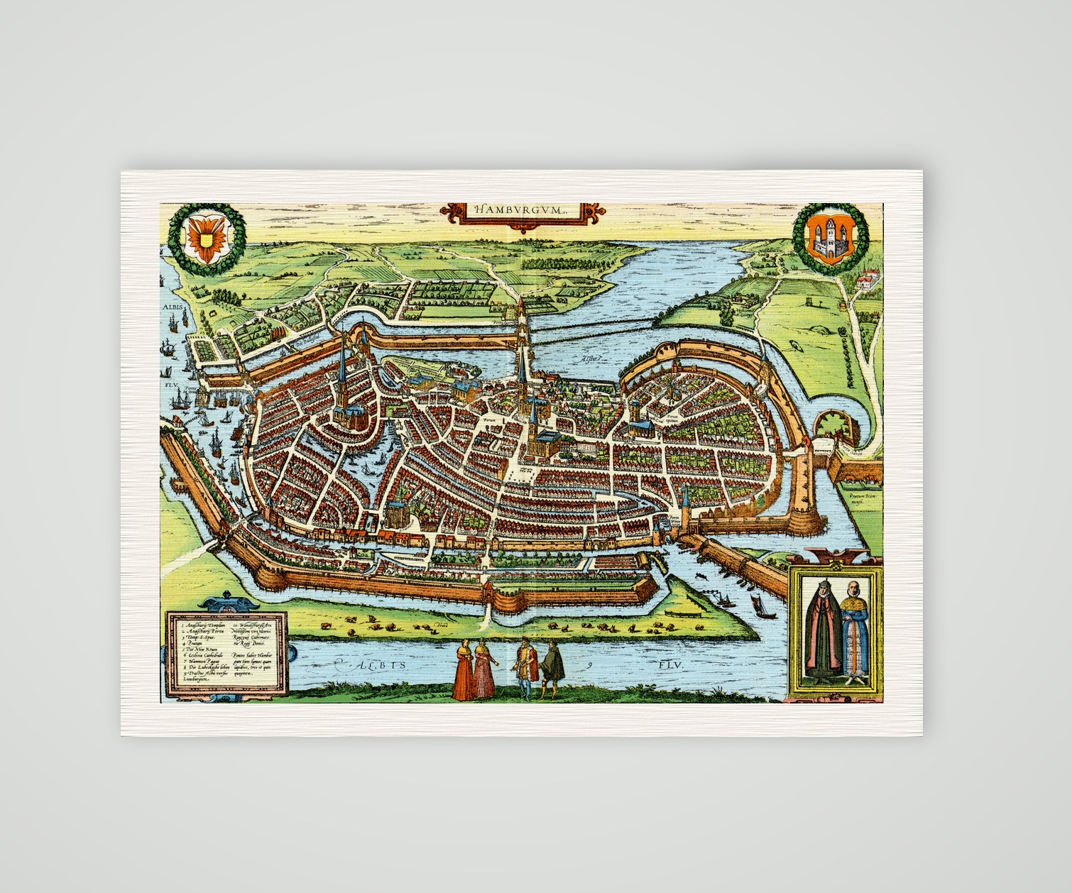 Hamburg Stadtplan nach Braun und Hogenberg – Farbiges Faksimile nach Braun und Hogenberg, Kunstdruck auf Leinenpapier