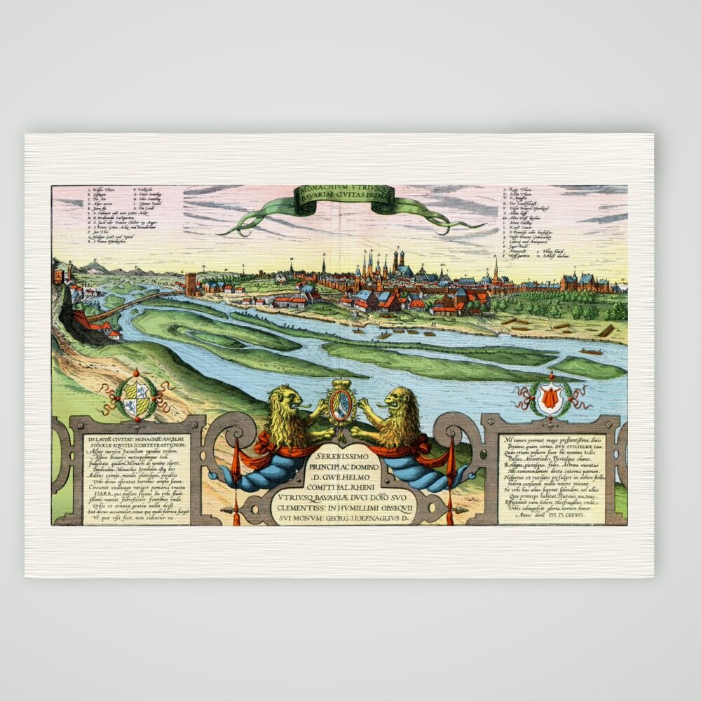 München nach Braun und Hogenberg (1586) – Farbiges Faksimile nach Braun und Hogenberg, Kunstdruck auf Leinenpapier