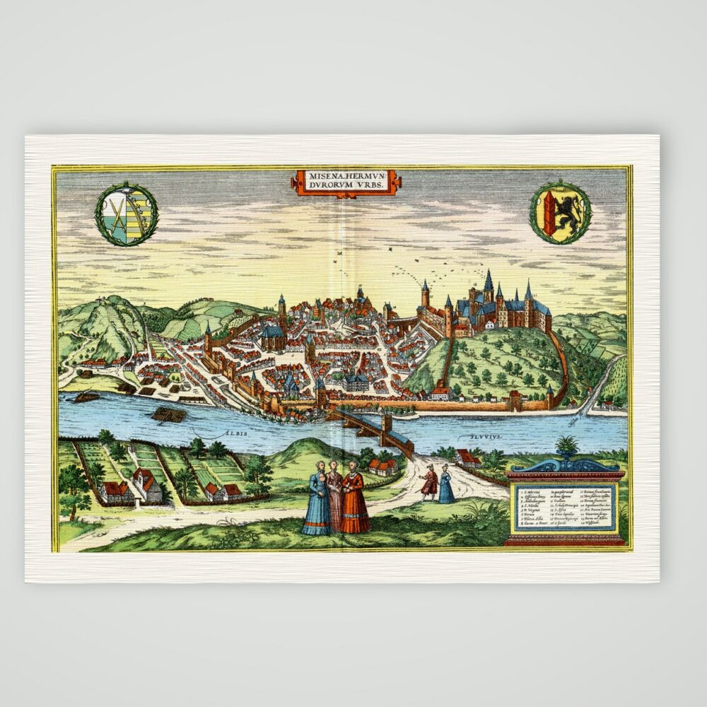 Meißen nach Braun und Hogenberg – Farbiges Faksimile nach Braun und Hogenberg, Kunstdruck auf Leinenpapier