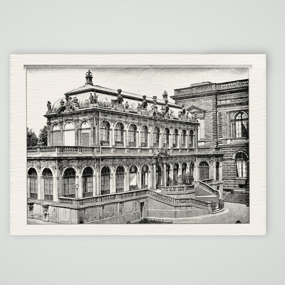Dresden, der Zwinger – Saalbau der Nordwestseite – Buchreproduktion nach Fotografie, Kunstdruck auf Leinenpapier