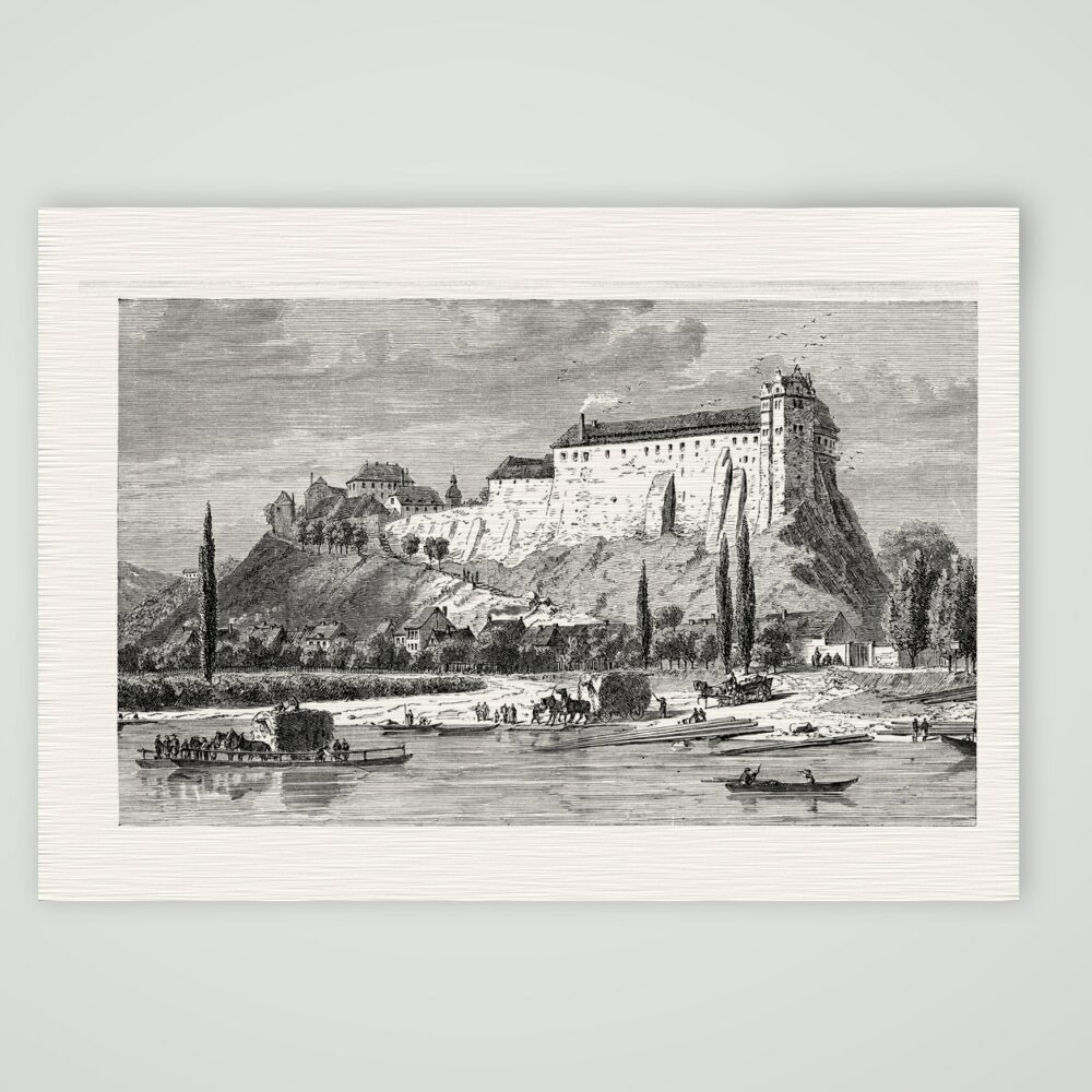 Burg Wettin an der Saale – Holzstich, Kunstdruck auf Leinenpapier