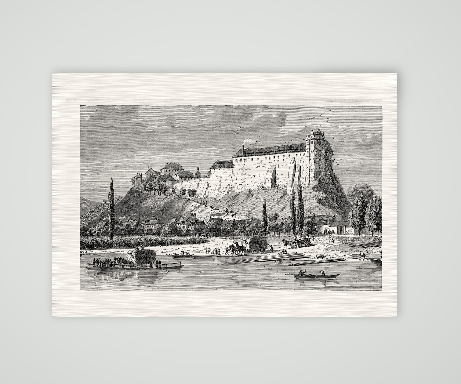 Burg Wettin an der Saale – Holzstich, Kunstdruck auf Leinenpapier