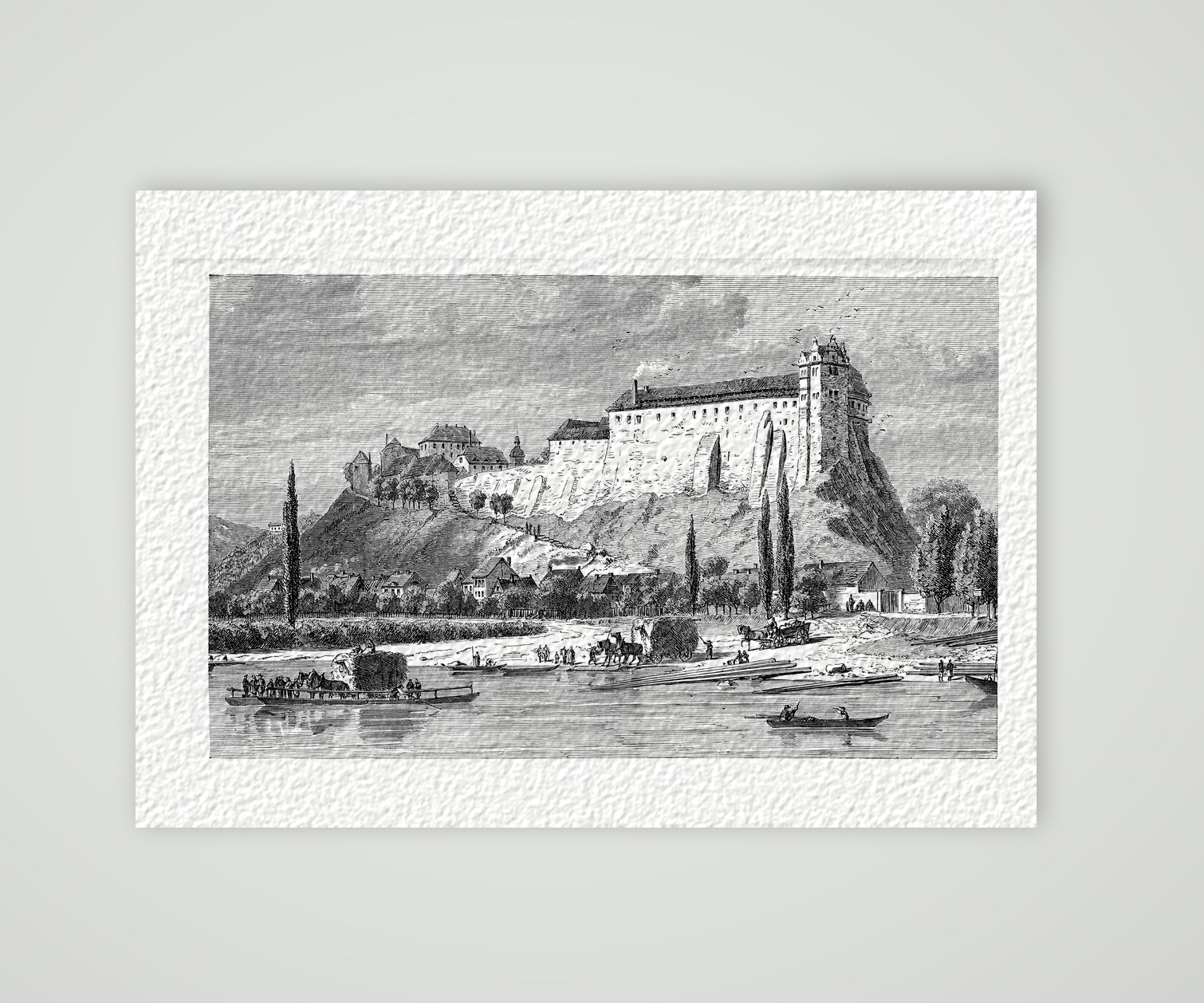 Burg Wettin an der Saale – Holzstich, Kunstdruck auf Hahnemühle-Büttenpapier