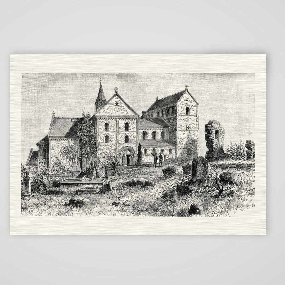 Die Peterskirche auf dem Petersberg bei Halle – Holzstich, Kunstdruck auf Leinenpapier