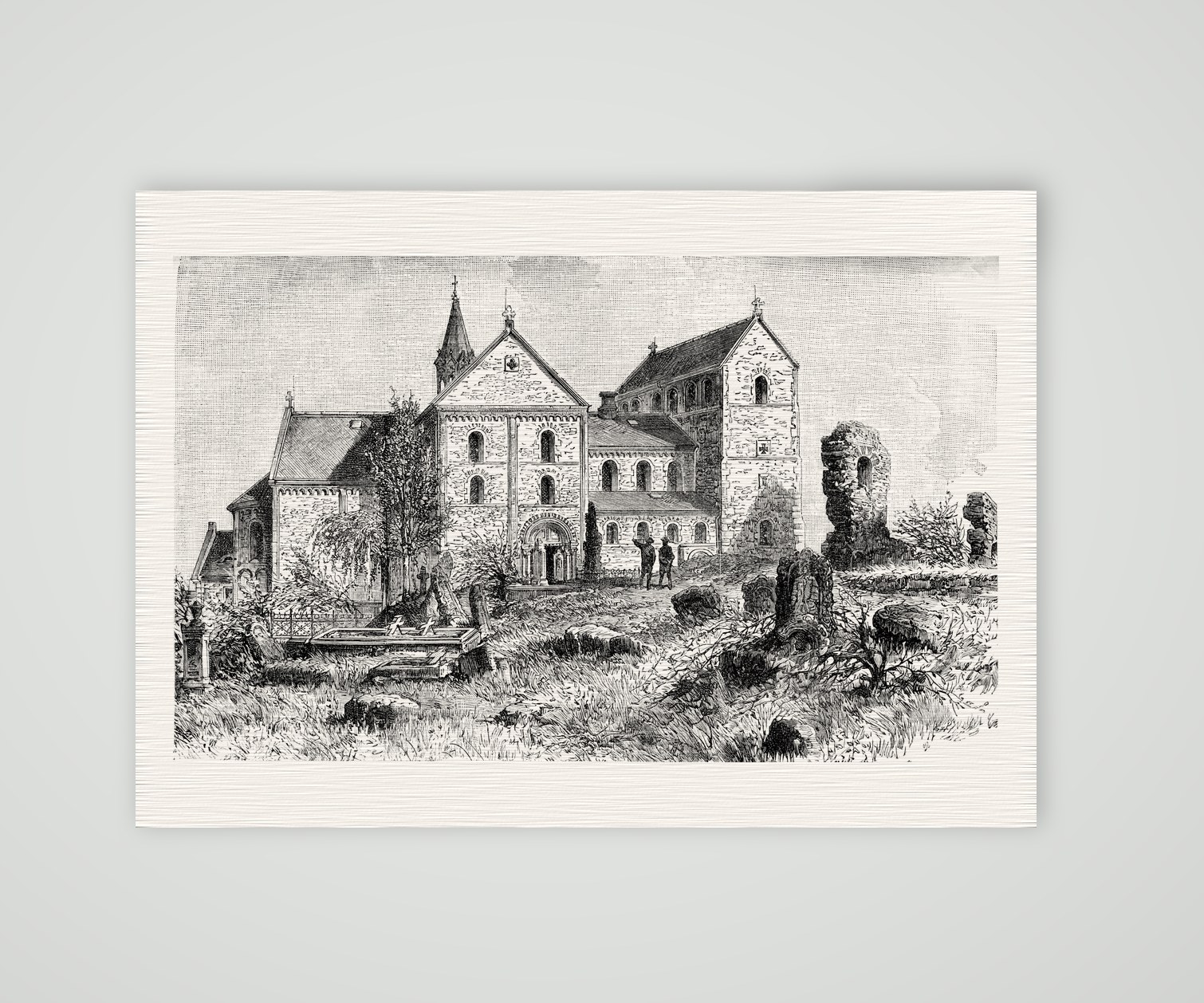 Die Peterskirche auf dem Petersberg bei Halle – Holzstich, Kunstdruck auf Leinenpapier