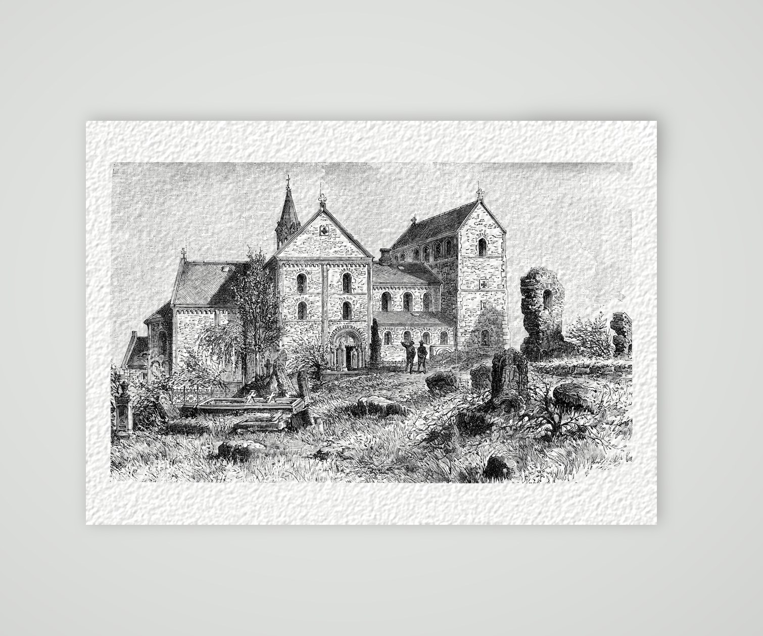 Die Peterskirche auf dem Petersberg bei Halle – Holzstich, Kunstdruck auf Hahnemühle-Büttenpapier
