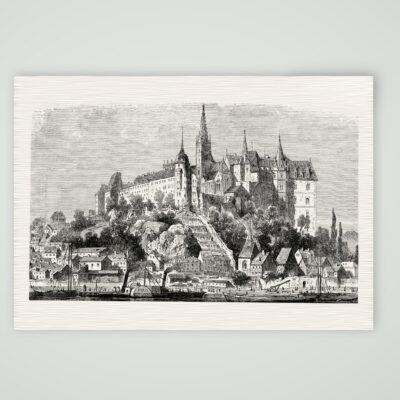 Meißen, Albrechtsburg und Dom über der Stadt – Holzstich, Kunstdruck auf Leinenpapier
