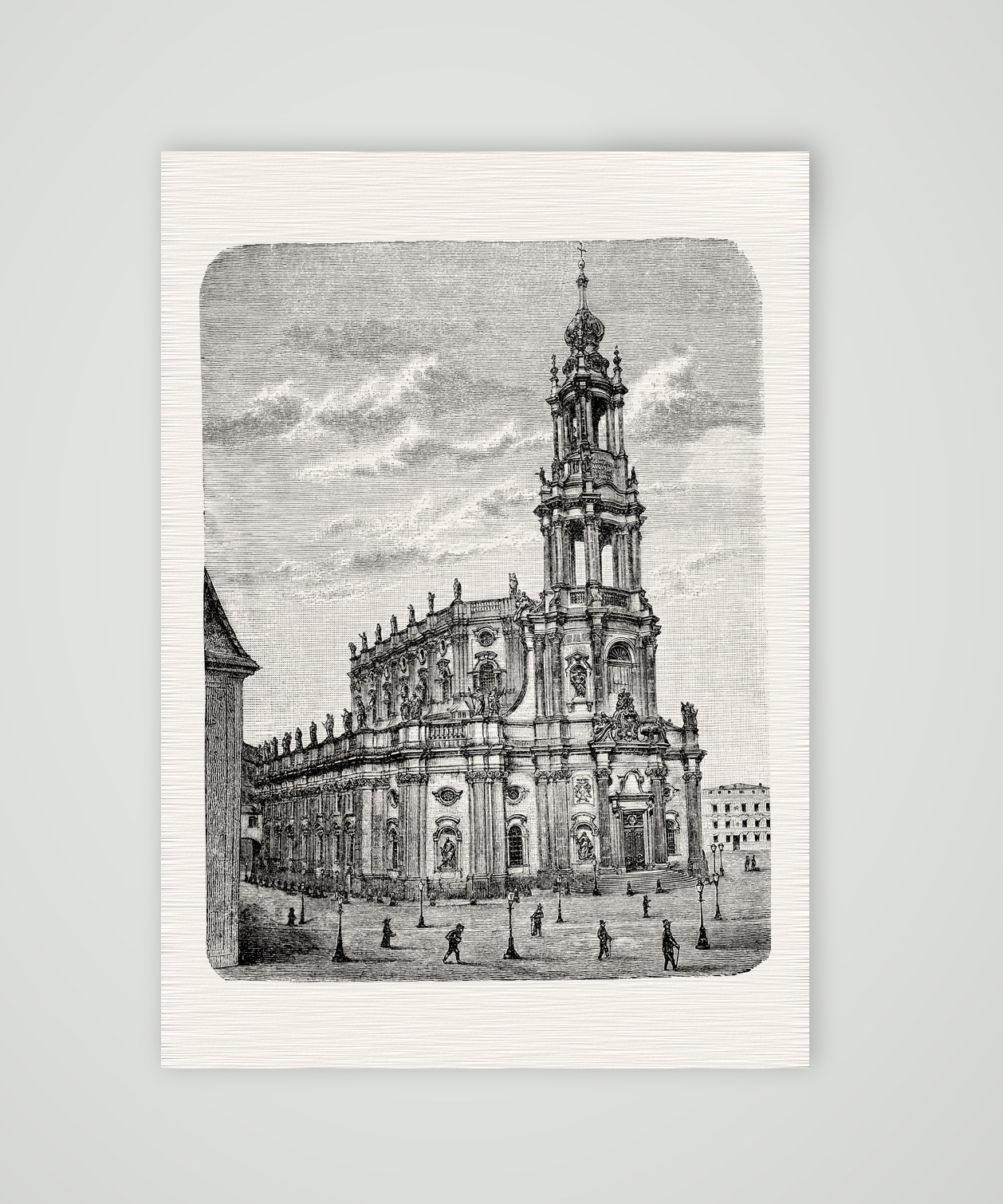 Dresden, die Katholische Hofkirche – Holzstich, Kunstdruck auf Leinenpapier