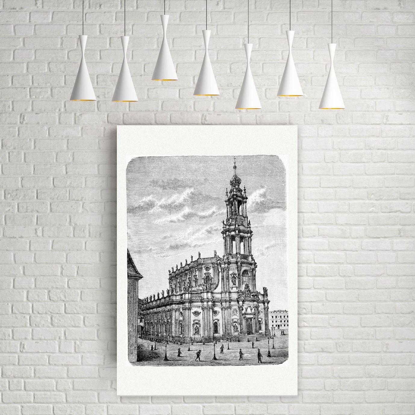 Dresden, die Katholische Hofkirche – Holzstich, Leinwanddruck auf Holzkeilrahmen an der Wand
