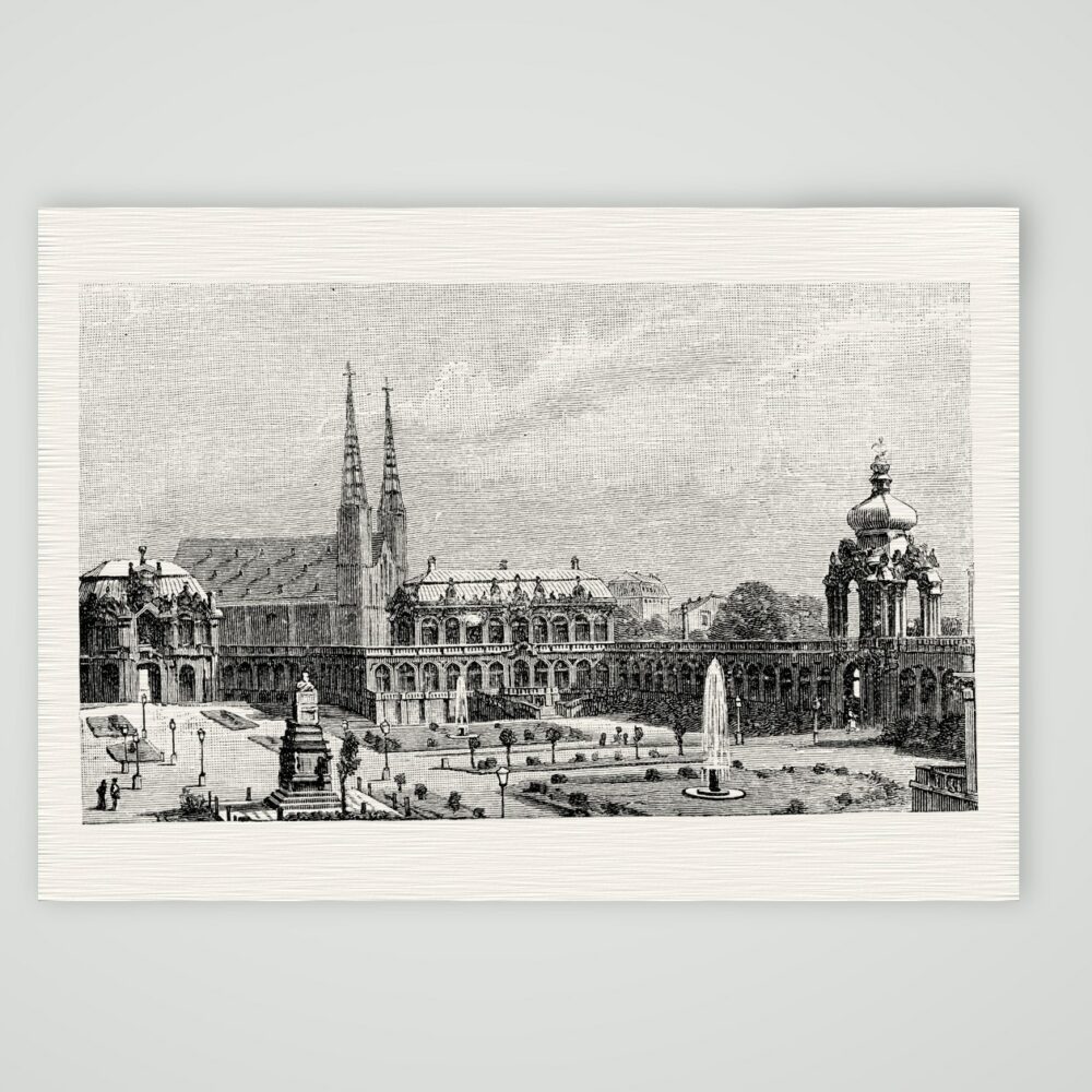 Dresden, der Zwinger mit dem Kronentor – Holzstich, Kunstdruck auf Leinenpapier