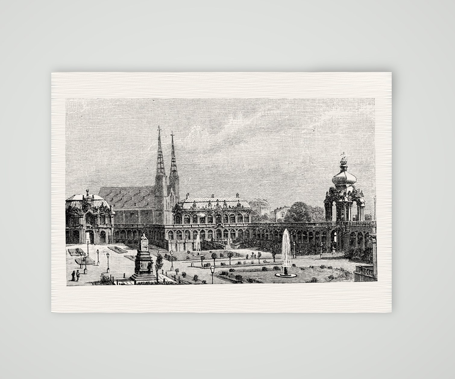 Dresden, der Zwinger mit dem Kronentor – Holzstich, Kunstdruck auf Leinenpapier