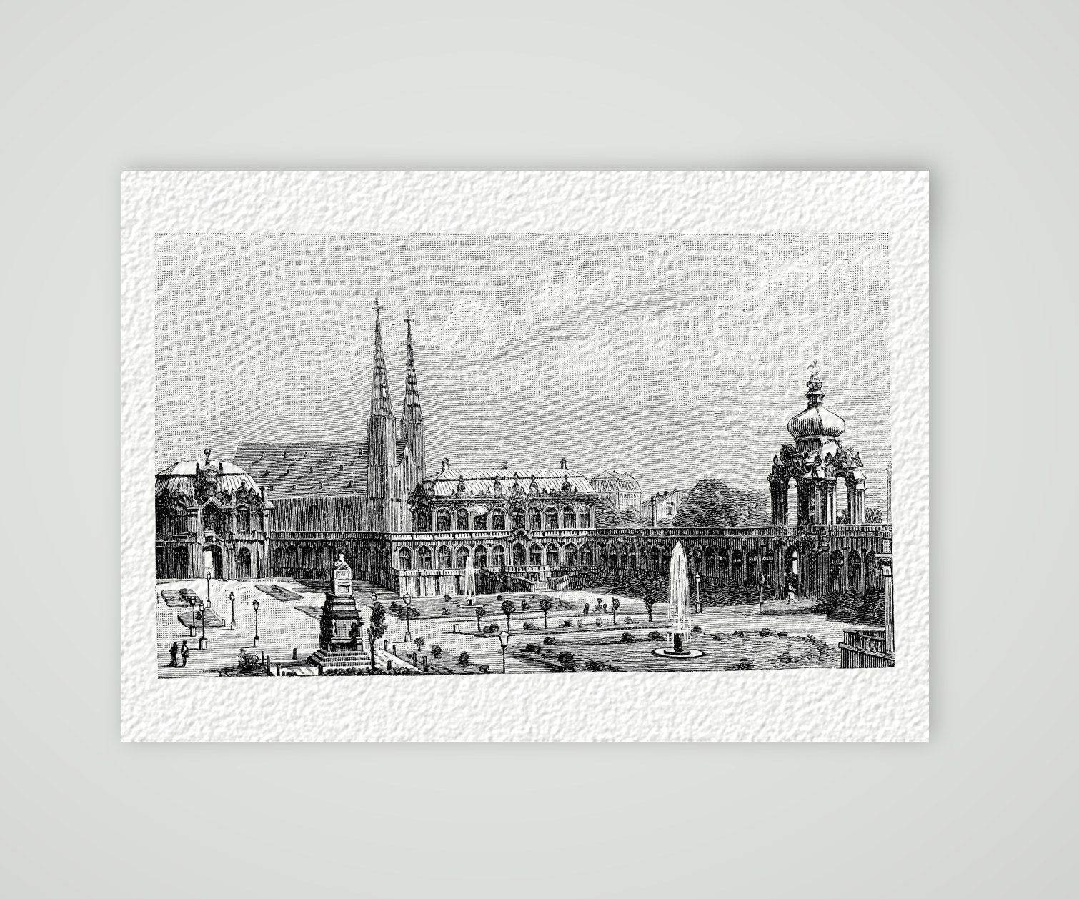 Dresden, der Zwinger mit dem Kronentor – Holzstich, Kunstdruck auf Hahnemühle-Büttenpapier