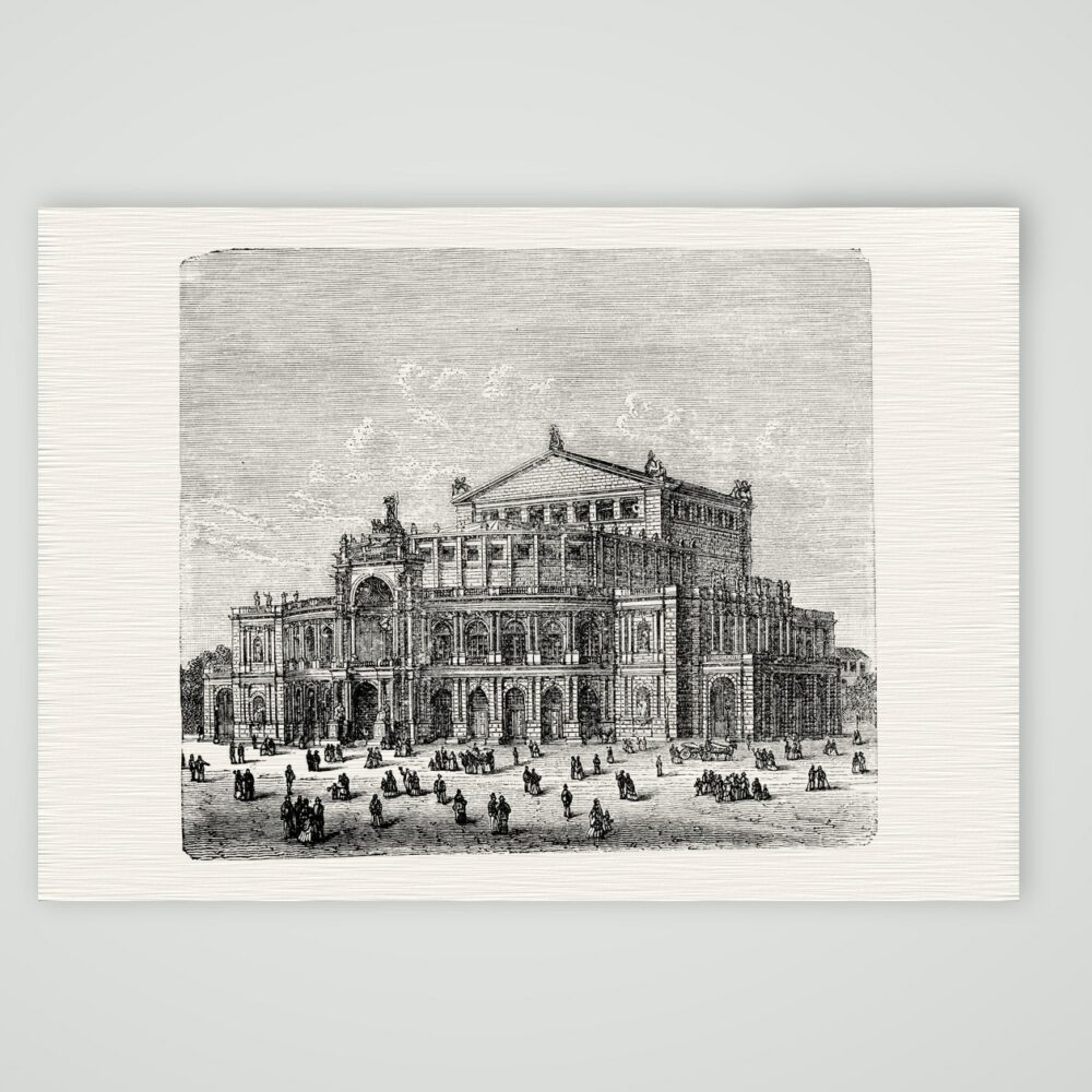 Dresden, das Hoftheater (Semperoper) – Holzstich, Kunstdruck auf Leinenpapier