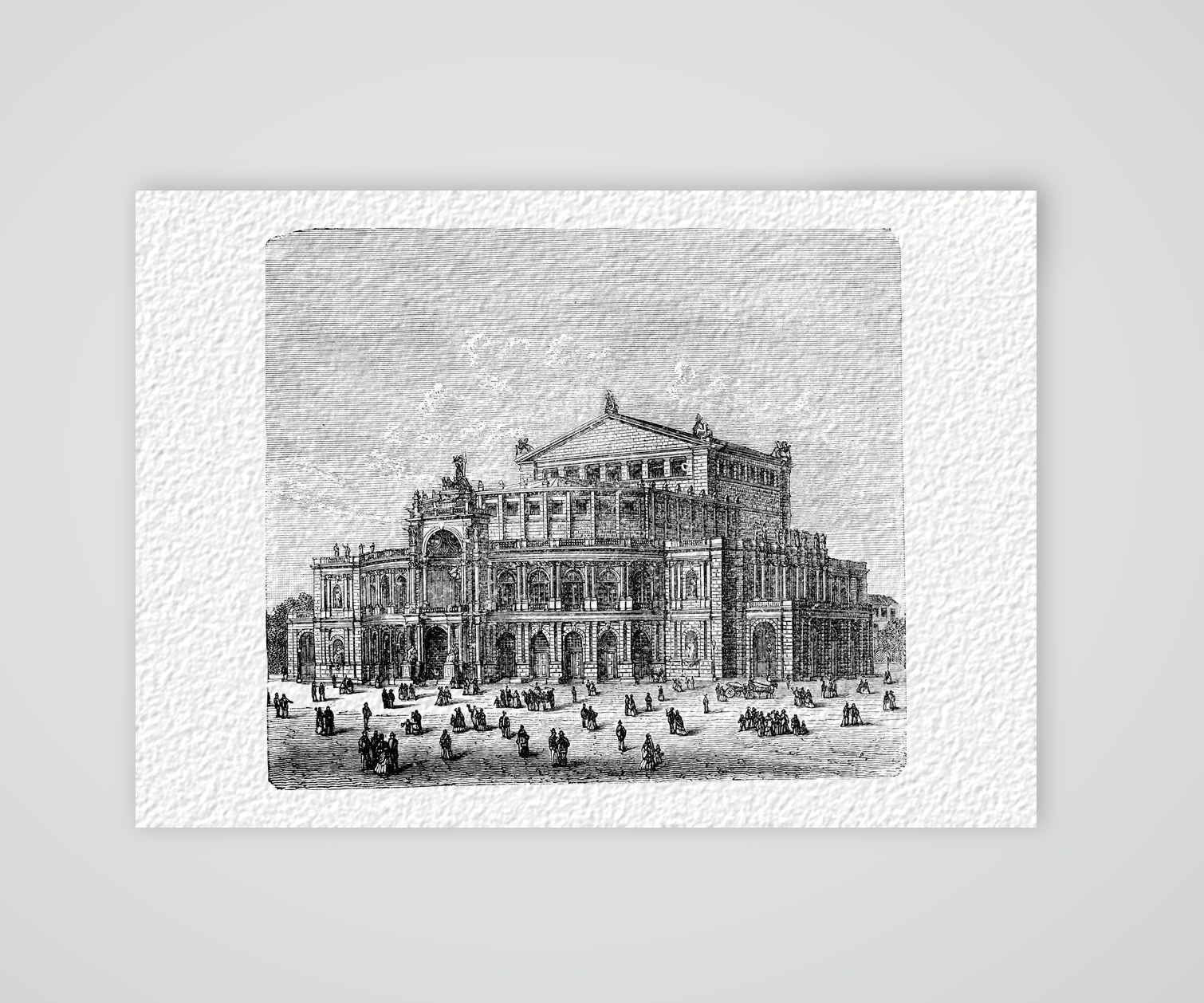 Dresden, das Hoftheater (Semperoper) – Holzstich, Kunstdruck auf Hahnemühle-Büttenpapier
