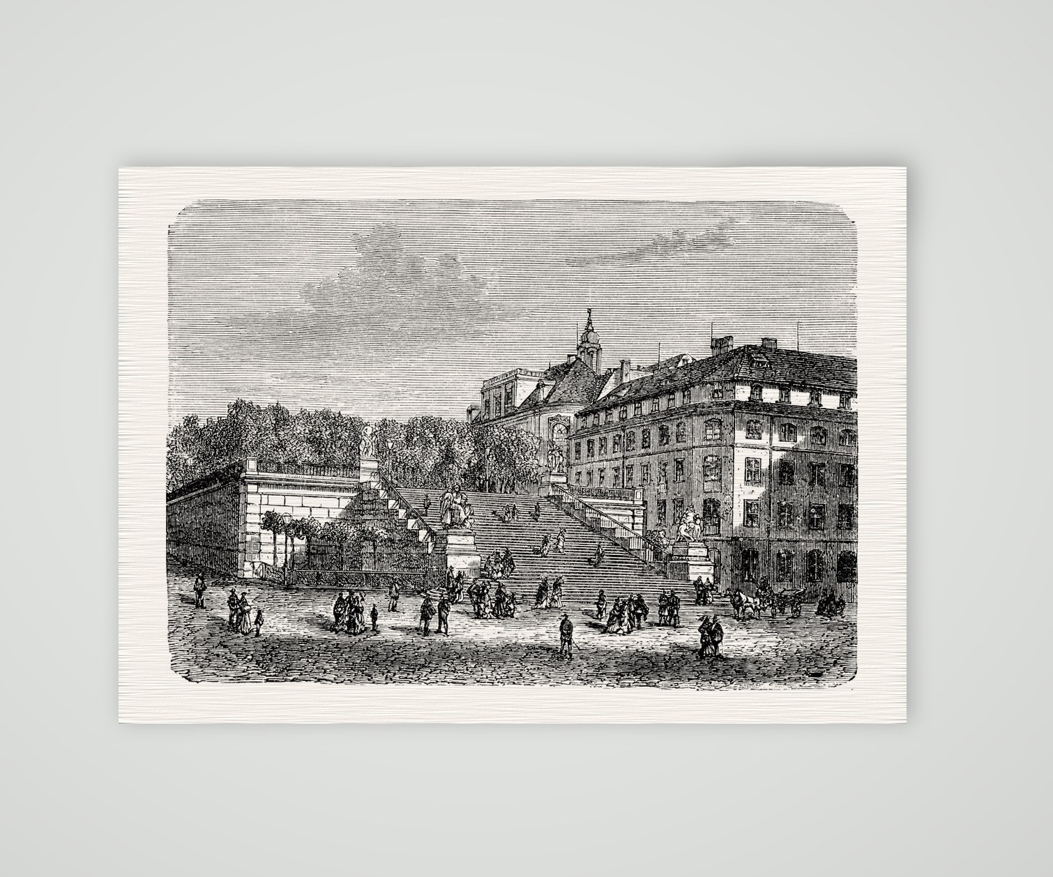 Dresden, die Treppe zur Brühlschen Terrasse – Holzstich, Kunstdruck auf Leinenpapier