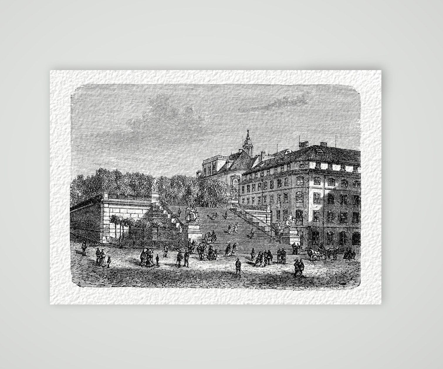 Dresden, die Treppe zur Brühlschen Terrasse – Holzstich, Kunstdruck auf Hahnemühle-Büttenpapier