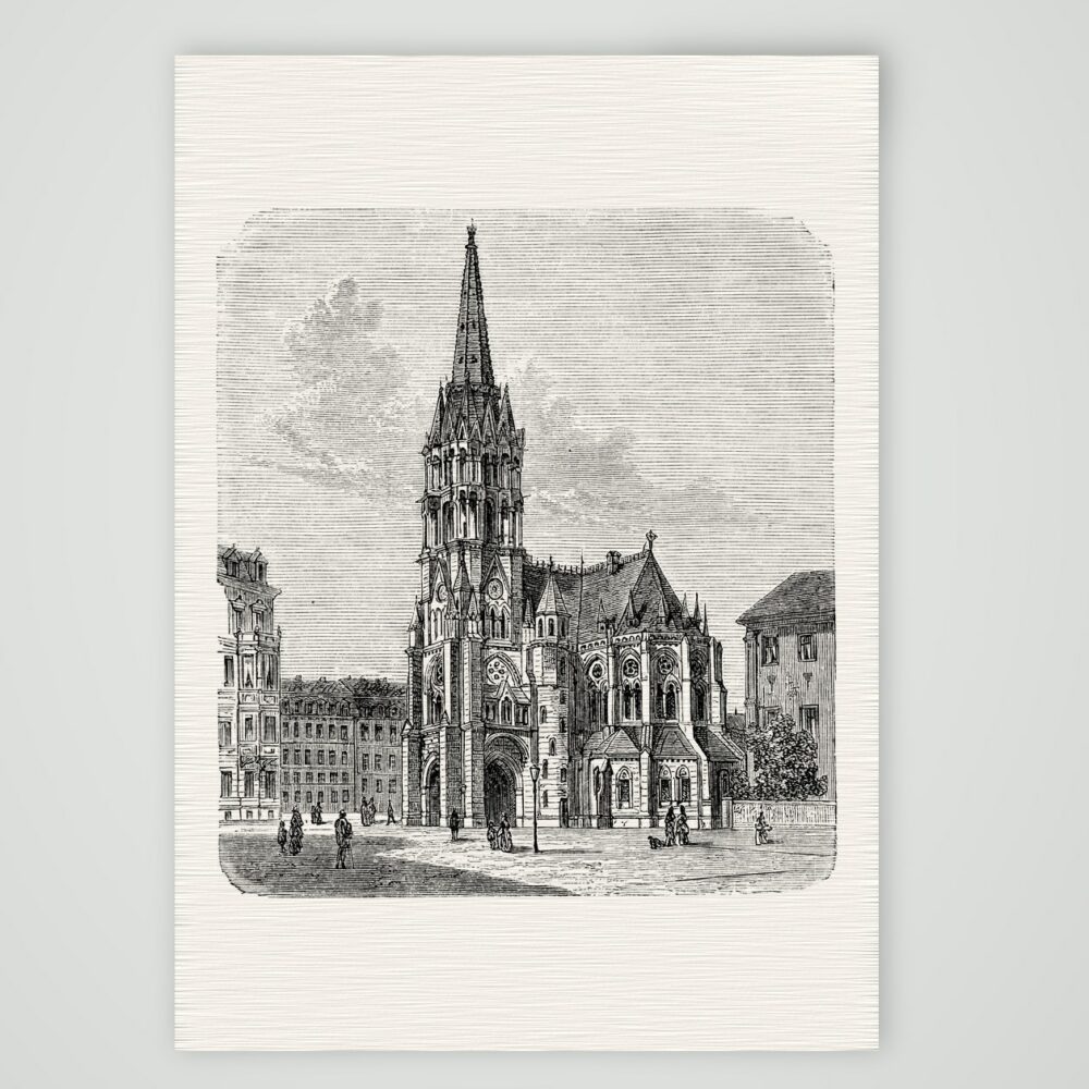 Dresden, die Johanneskirche – Holzstich, Kunstdruck auf Leinenpapier