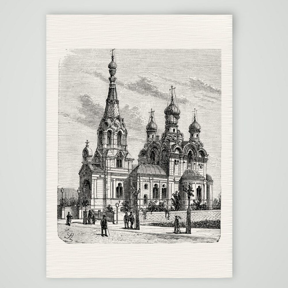 Dresden, die Russische Kirche – Holzstich, Kunstdruck auf Leinenpapier