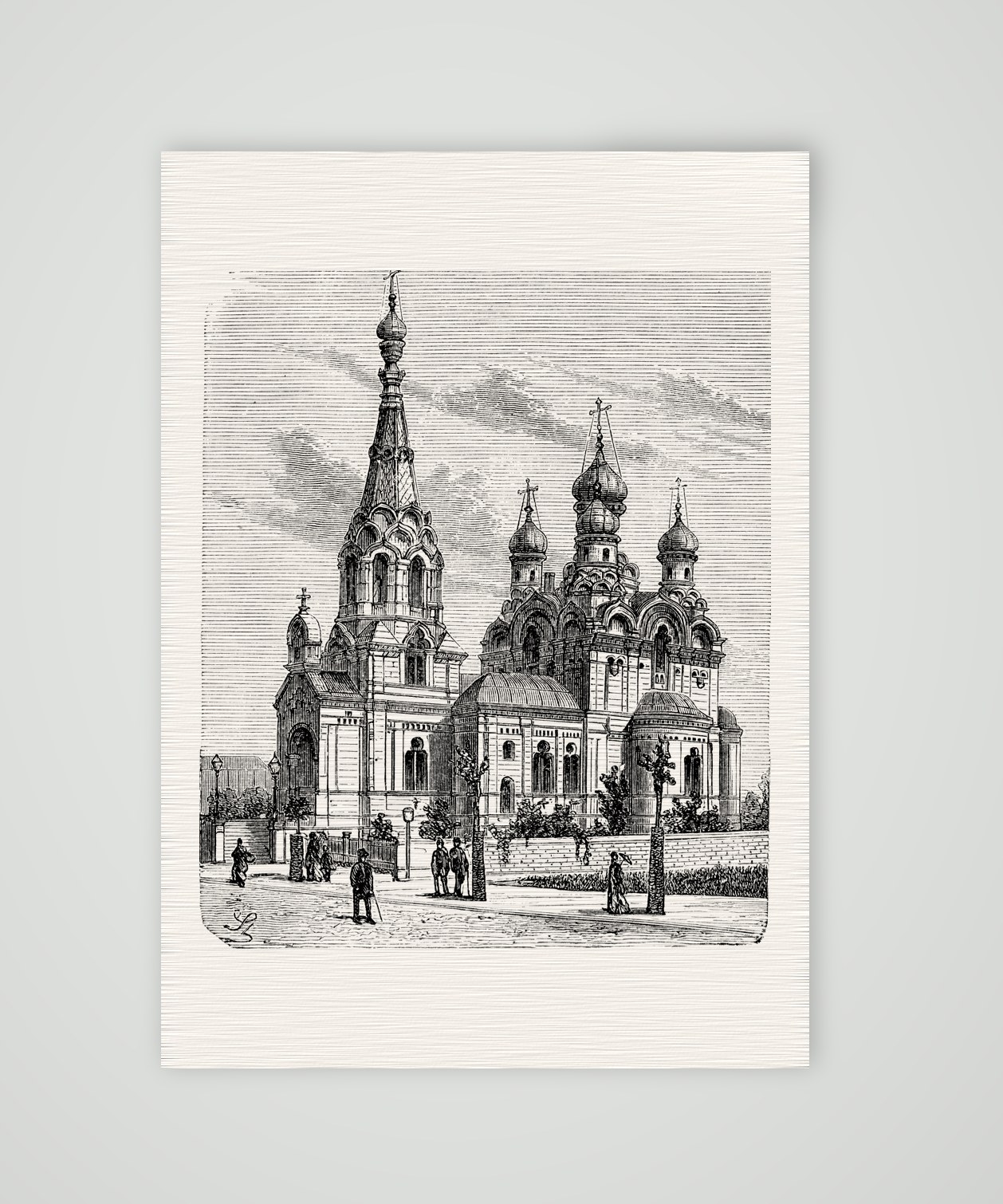 Dresden, die Russische Kirche – Holzstich, Kunstdruck auf Leinenpapier