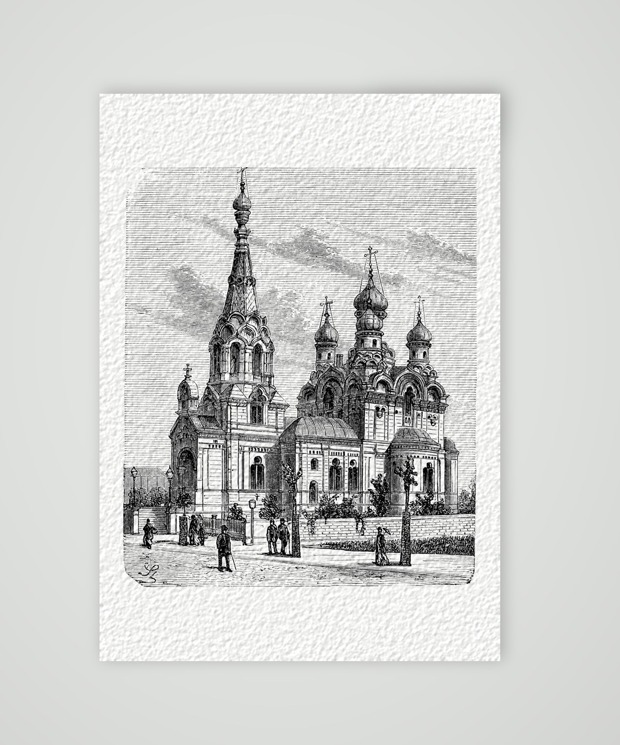 Dresden, die Russische Kirche – Holzstich, Kunstdruck auf Hahnemühle-Büttenpapier
