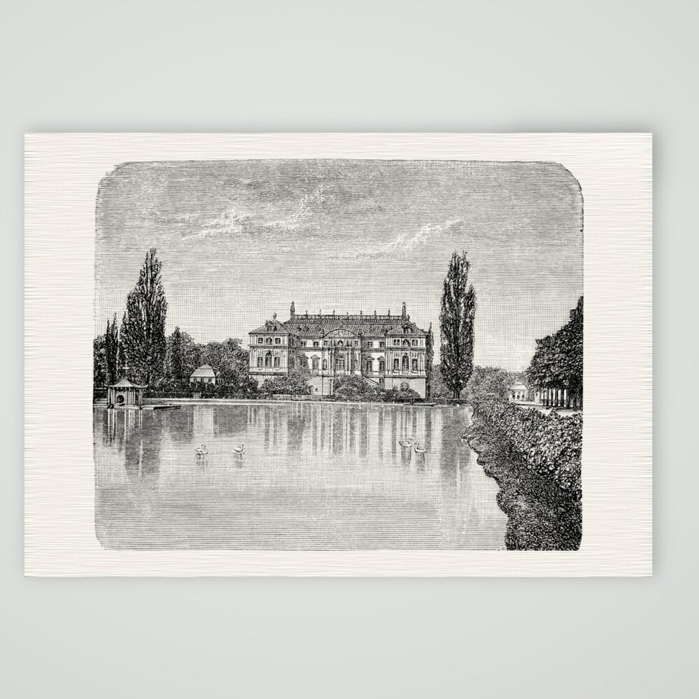 Dresden, das Palais im Großen Garten – Holzstich, Kunstdruck auf Leinenpapier