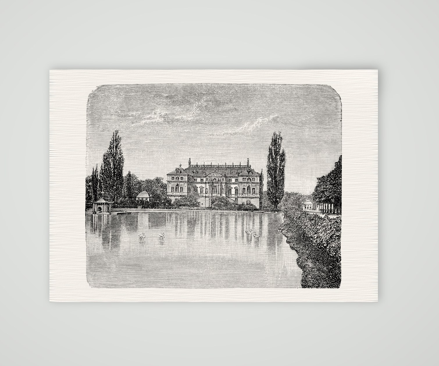 Dresden, das Palais im Großen Garten – Holzstich, Kunstdruck auf Leinenpapier