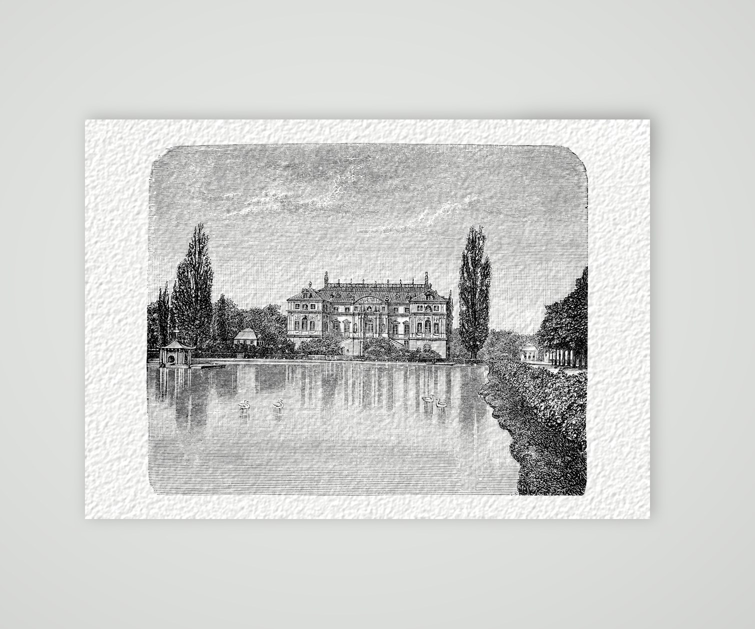 Dresden, das Palais im Großen Garten – Holzstich, Kunstdruck auf Hahnemühle-Büttenpapier