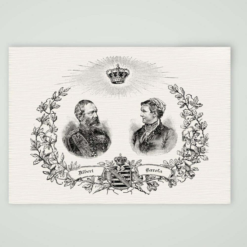 König Albert und Königin Carola von Sachsen – Holzstich, Kunstdruck auf Leinenpapier