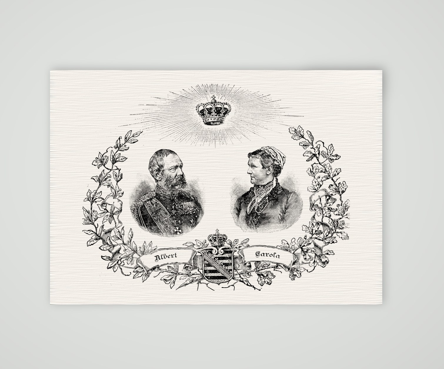 König Albert und Königin Carola von Sachsen – Holzstich, Kunstdruck auf Leinenpapier