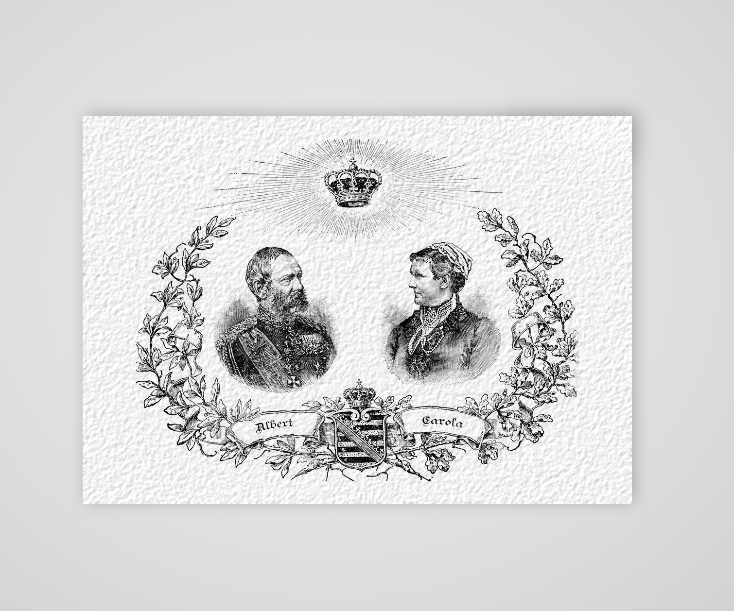 König Albert und Königin Carola von Sachsen – Holzstich, Kunstdruck auf Hahnemühle-Büttenpapier