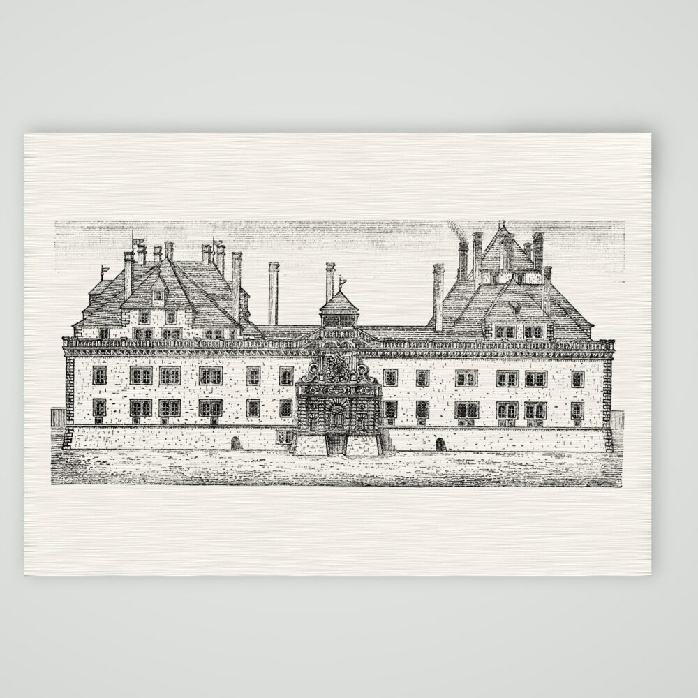 Schloss Augustusburg in früherer Gestalt – Holzstich, Kunstdruck auf Leinenpapier