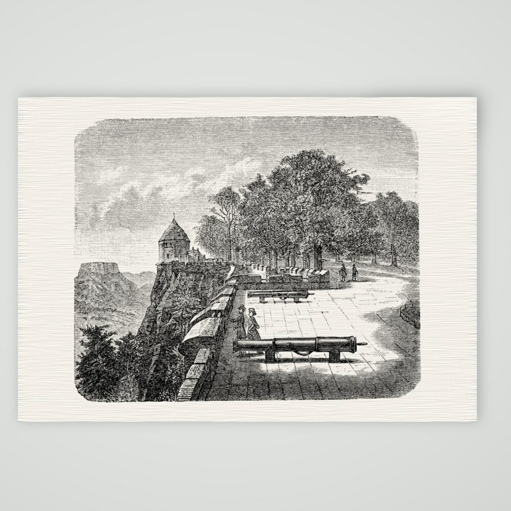 Auf der Plattform der Festung Königstein – Holzstich, Kunstdruck auf Leinenpapier