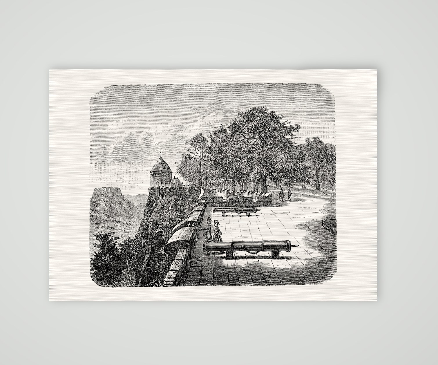 Auf der Plattform der Festung Königstein – Holzstich, Kunstdruck auf Leinenpapier