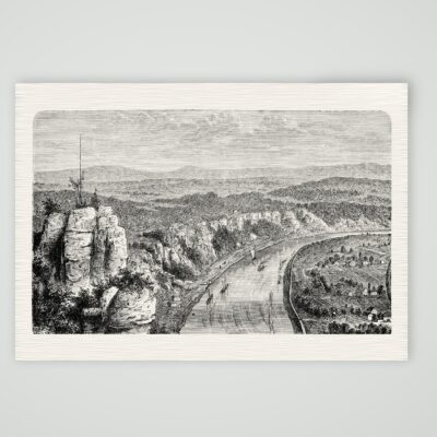 Blick von der Bastei auf die Elbe – Holzstich, Kunstdruck auf Leinenpapier