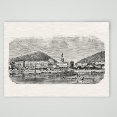 Bad Schandau von der Elbe aus – Holzstich, Kunstdruck auf Leinenpapier