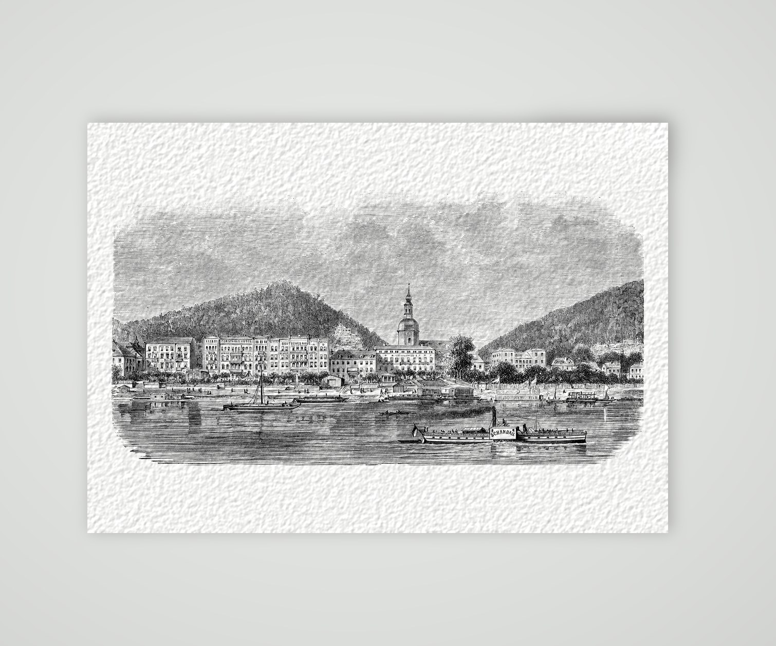 Bad Schandau von der Elbe aus – Holzstich, Kunstdruck auf Hahnemühle-Büttenpapier