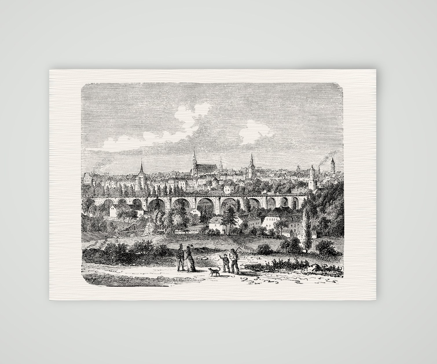 Bautzen von der Südseite mit dem Viadukt – Holzstich, Kunstdruck auf Leinenpapier