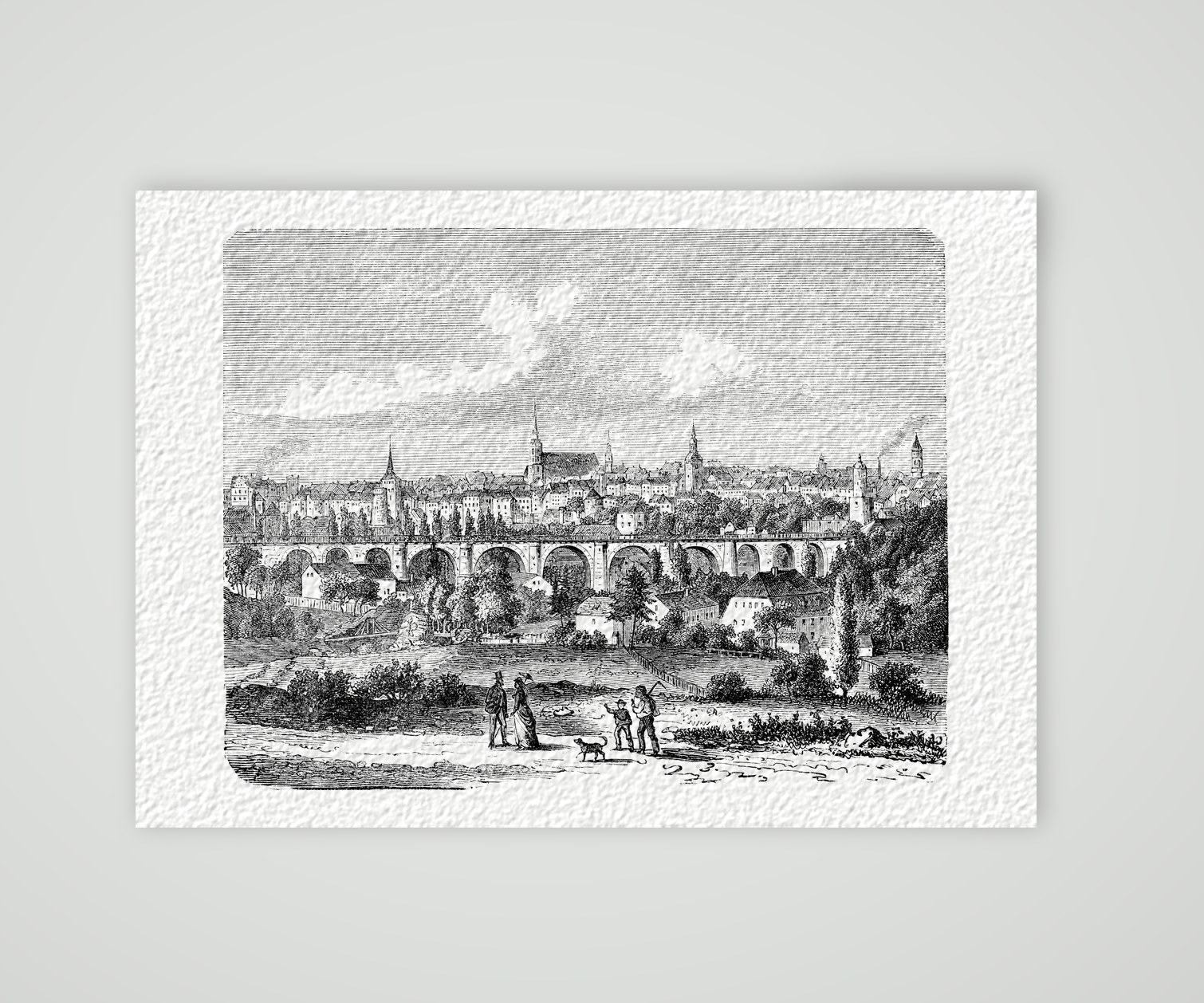 Bautzen von der Südseite mit dem Viadukt – Holzstich, Kunstdruck auf Hahnemühle-Büttenpapier